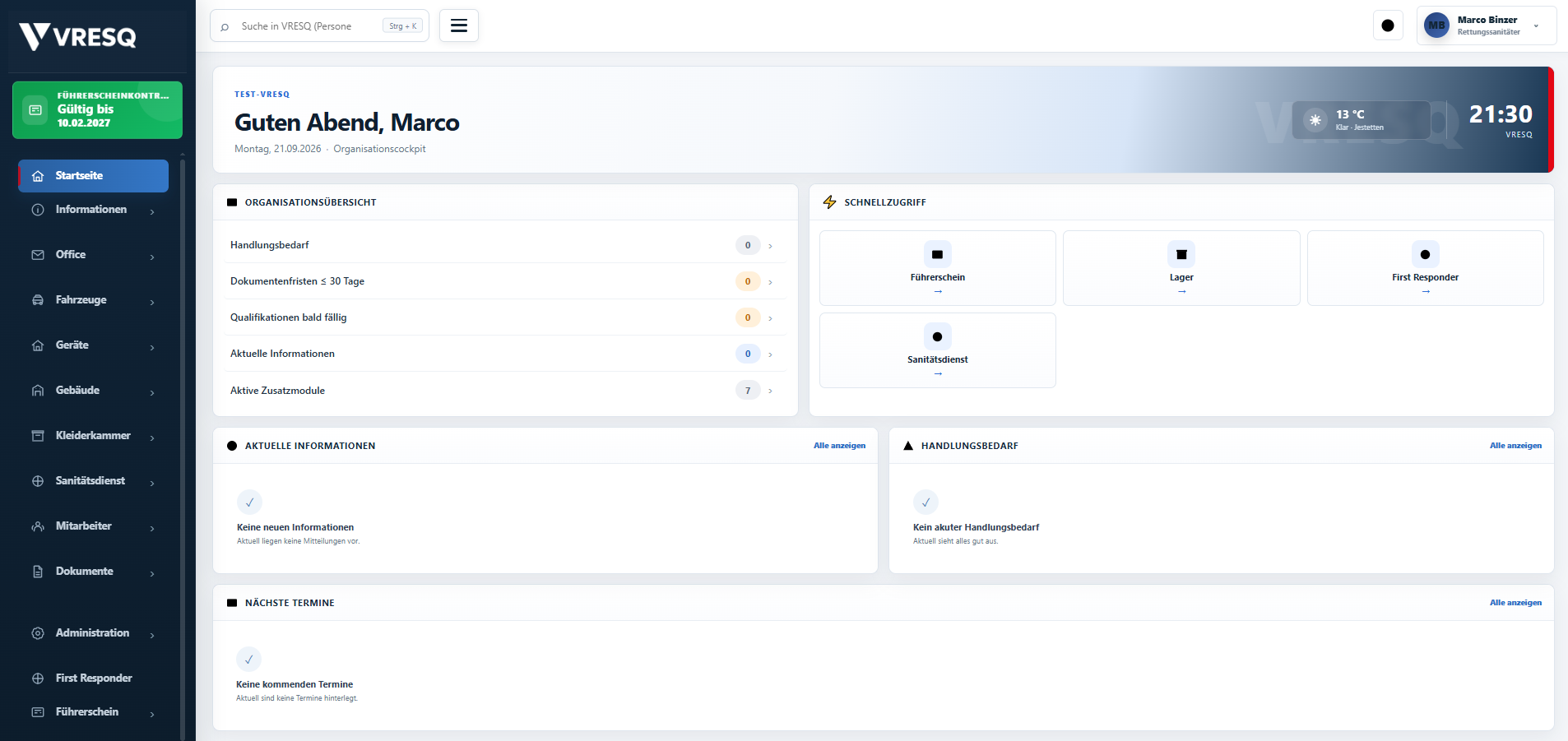 VRESQ Dashboard Screenshot